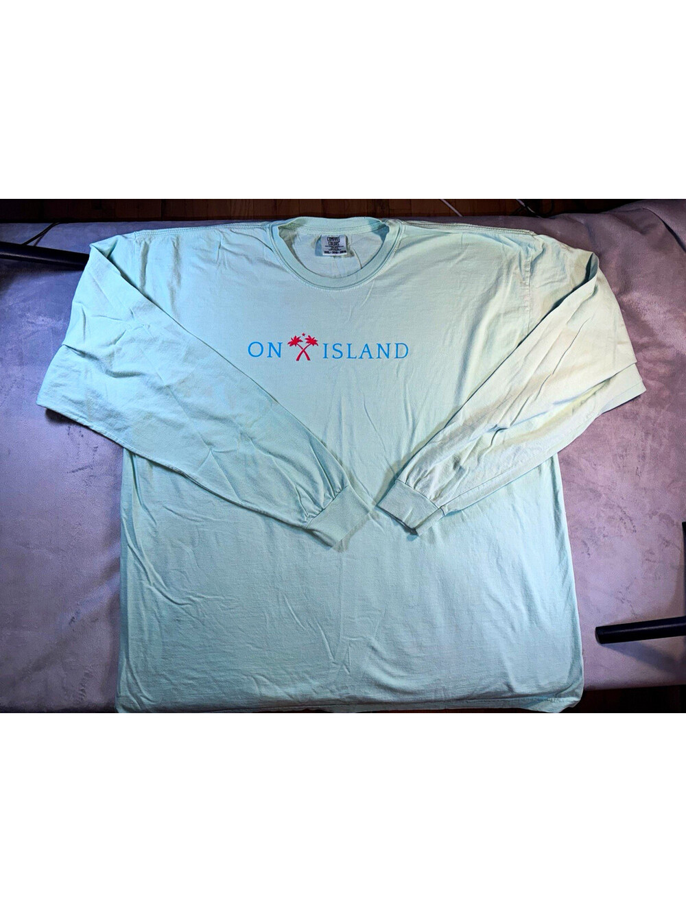 Comfort Colors On Island Long Sleeve Shirt 2XL Chalky Mint Green Palm Trees XXL